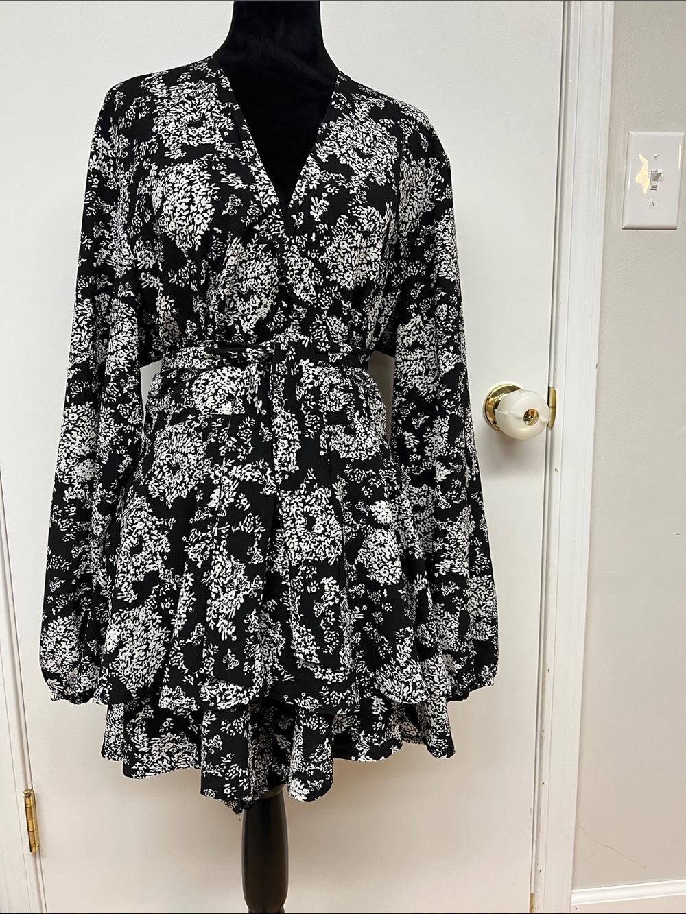 Black & White Floral Wrap Romper - Women